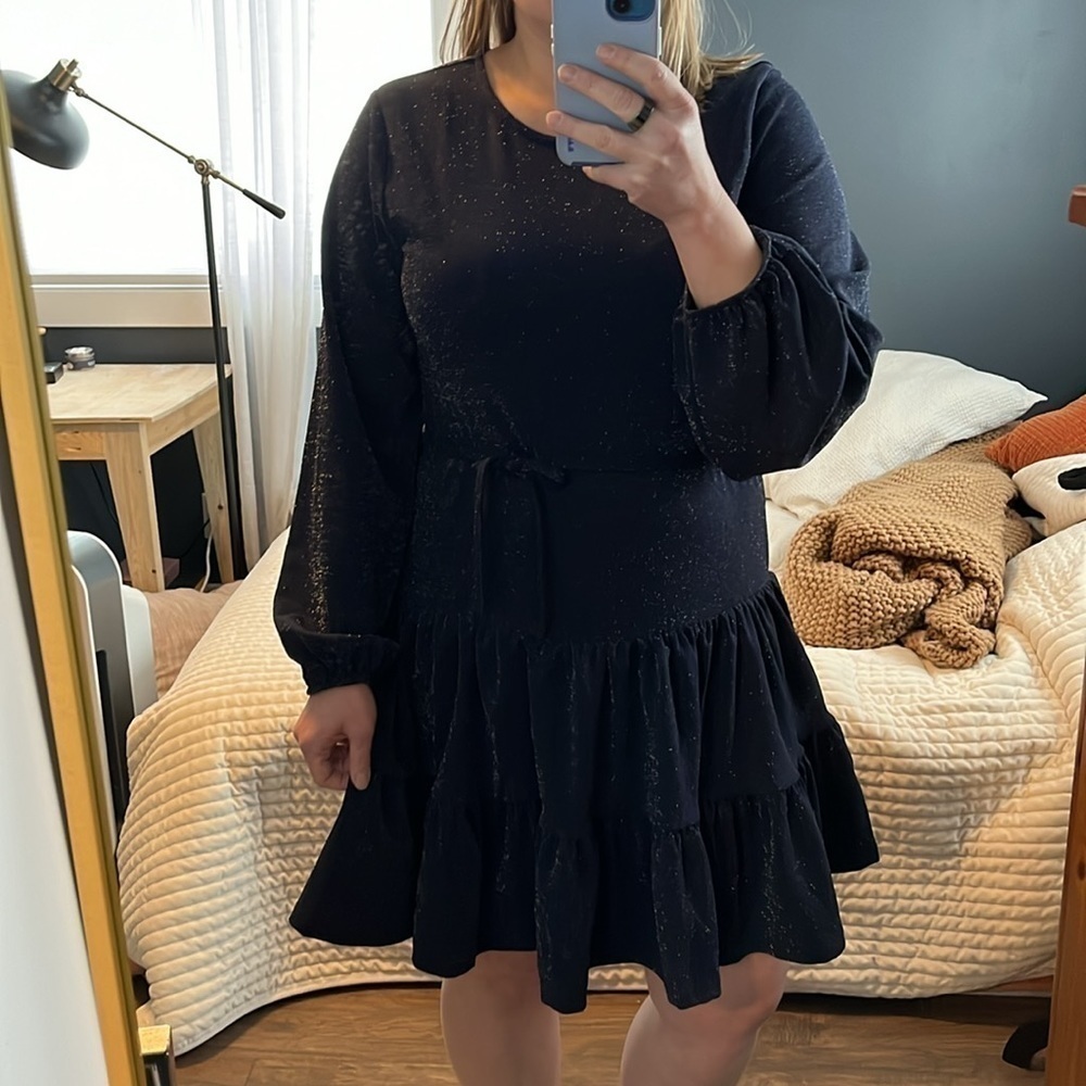 Navy Blue Sparkly Tiered Long Sleeve Dress EUC - Picture 8 of 13